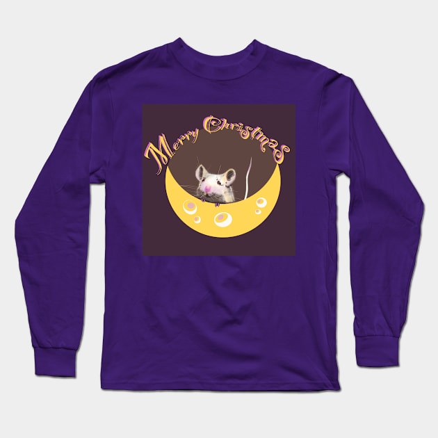 Merry Christmas with a mouse Long Sleeve T-Shirt by ArtKsenia